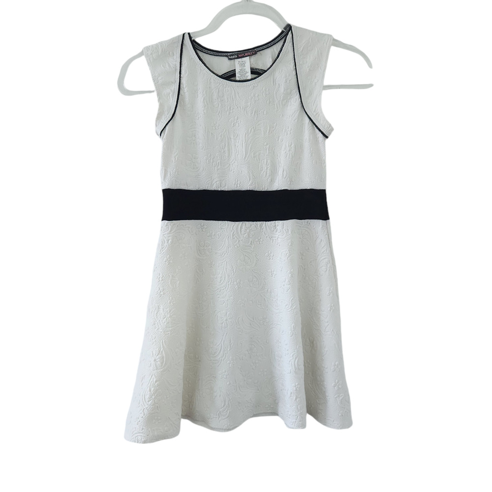 Miss Majesty Girls White Cream Dress Medium 10/12, Damask, Sleeveless
